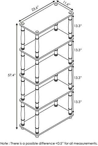 Furinno TURN-S-TUBE Storage Shelves, 5-Tier Book Shelf, Corner Shelf, Toolless Open Shelves, Classic Tubes, for Organization and Storage, Living Room, Garage, Home Office, Beech - Image 3