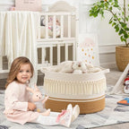 KAKAMAY Large Blanket Basket (20"x13"),Woven Baskets for storage Baby Laundry Hamper, Cotton Rope Blanket Basket for Living Room, Laundry, Nursery, Pillows, Baby Toy chest (White Fringe) - Image 3