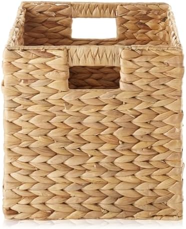 Casafield 10.5" x 10.5" Water Hyacinth Storage Baskets, Natural - Set of 2 Collapsible Cube Organizers, Woven Bins for Bathroom, Bedroom, Laundry, Pantry, Shelves - Image 4