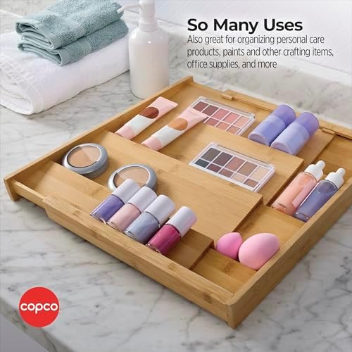 Copco Bamboo Expandable Spice Organizer Drawer and Counter Lazy Susan Turntable Style Tiered Rack - Adjustable 4-Tier Natural Wood Kitchen Spice Storage Organizer for Cabinet, Pantry, or Bathroom - Image 4