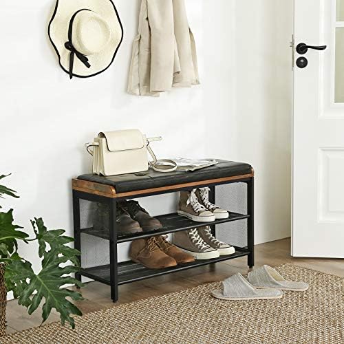 VASAGLE Shoe Bench, Padded Storage Bench with Mesh Shelf - Image 2