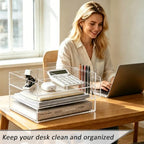 Clear Acrylic Desk Organizer with Pencil Holder – Paper Tray Office Storage - Image 3