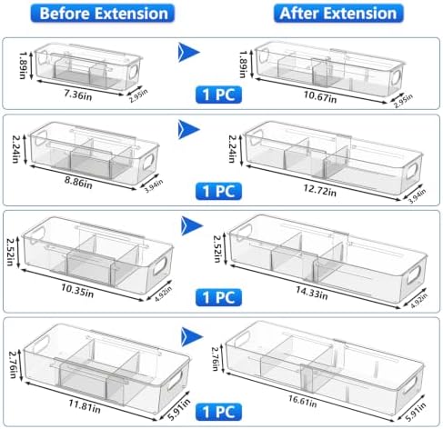 4 Pcs Expandable Drawer Organizer, Adjustable Desk Drawer Organizer with Dividers, 4-Sizes Plastic Storage Bins for Makeup, Kitchen, Bathroom Vanity, Office & Gadgets Drawer - Image 3