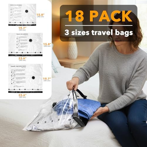 SpaceAid Travel Vacuum Bags for Luggage with Electric Pump, 18 Pack Vacuum Seal Bags for Clothing Travel, Space Saver Compression Bag for Backpack and Suitcase - Image 4
