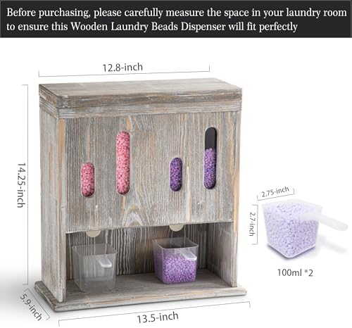 Wooden Laundry Beads Dispenser, Besuerte Wall-Mounted Scent Bead Dispenser, 2-in-1 Powder Laundry Detergent Dispenser, Powder Detergent Dispenser For Laundry Room Organization And Storage, Rustic Grey - Image 2