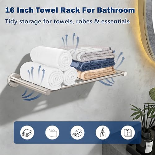 NearMoon Bathroom Accessories Set 6 Pieces, SUS304 Stainless Steel Bathroom Hardware Set, Shower Towel Rack for Kitchen, Towel Holder Wall Mounted (16 Inch, Brushed Nickel) - Image 3