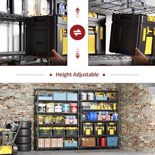 IZEUK 6-Tier Heavy Duty Metal Wire Shelving Unit, Adjustable Storage Rack Organizer for Garage, Kitchen, Office, Basement, Warehouse (Black, 17.7" D x 47.2" W x 82.7" H) - Image 5