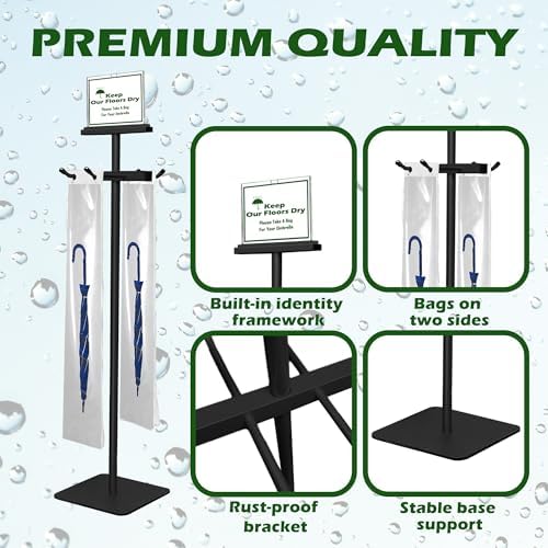 Umbrella Bag Stand, Wet Umbrella Stand with 220 Umbrellas Bags, Black - Image 4