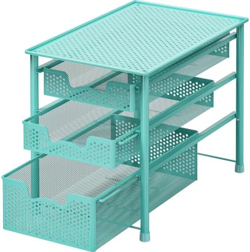 Simple Houseware Stackable 3 Tier Slide Basket Organizer Drawer, Turquoise by SimpleHouseware