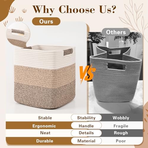 11 Inch Storage Cubes, 3 Pack Cube Storage Bins for Organizing, Cotton Rope Woven Baskets for Shelves, Bathroom, Kids Room, Closets, Baby Nursery - Image 4