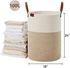 VIPOSCO 100L Tall Woven Rope Laundry Hamper, Leather Handles, White & Brown - Image 5