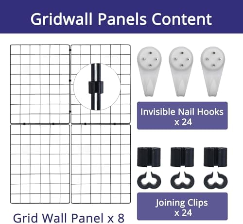 WELLCO 8 Pack Grid Wall Panels 15.7"x 11.8" Gridwall for Any Retail Display, Portable and Assembled Wall Grid with Extra Joining Clips and Hooks, Black - Image 4
