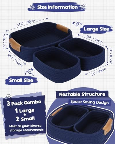 Sea Team Nesting Rectangular Woven Cotton Rope Storage Basket, 3-Pack - Image 7
