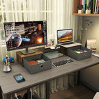 WESTREE Dual Monitor Stand Riser with Two Drawers, Extra Large Storage Monitor Stand for 2 Monitors, Desktop Organizer Stand Storage for Computer,Laptop,Screen,Printer,TV - Image 4