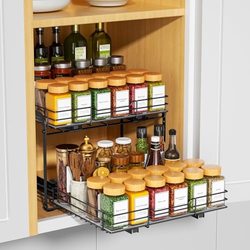 RCHYFEED 2 Tier Height Adjustable Pull Out Spice Rack,13.5" Wx10.5 Dx9.5 H - Image 3