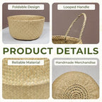 Seagrass Plant Basket Set of 3 with Handles – Handwoven Woven Basket Planter, Indoor Plant Basket & Plant Holder Basket, Natural Fiber Wicker Plant Pot Basket for Boho Farmhouse Home Decor - Image 4
