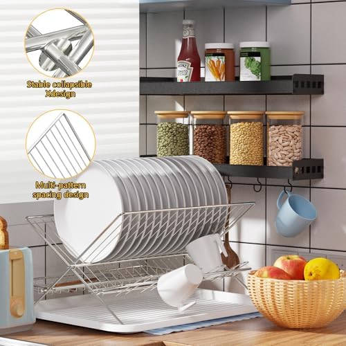 Collapsible Cup Drying Rack, Space Saving Foldable Stainless Steel(304) Mug Holder for Kitchen Counter,Compact 5-Glass Cup Rack Metal 3-Tier Large Capacity - Image 2