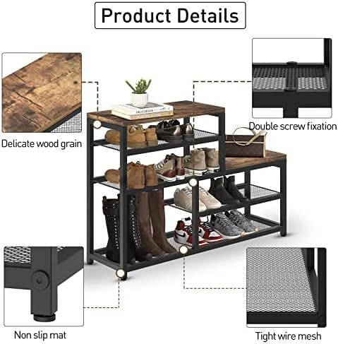 Shoe Rack Bench Shoe Storage Organizer with Seat, 5-Tier Industrial Free Standing Shoe Rack for Entryway, Narrow Shoe Rack Organizer Shelves for High Heels, Entryways, Hallways, Closets,Brown - Image 4