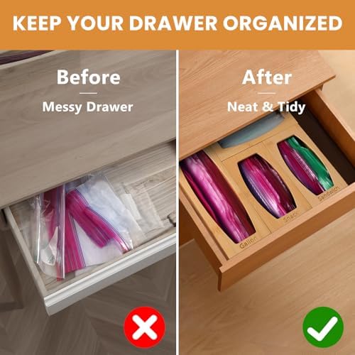 CRAKTH Plastic Bag Storage Organizer for Kitchen Drawer, Bamboo - Image 2