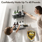 Over the Door Shower Caddy Hanging With Double Soap Holder Never Rust Aluminum Shower Shelf With 4 Hooks Hanging Bathroom Organizer No Drilling Shelves for Bathroom Storage Black - Image 5