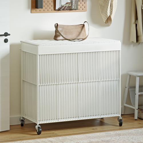 WOWLIVE Laundry Basket 3 Section, Handwoven Laundry Hamper with Wheels - Image 3