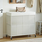 WOWLIVE Laundry Basket 3 Section, Handwoven Laundry Hamper with Wheels - Image 3
