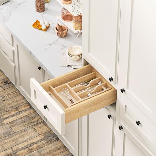 Clikuutory Natural Birch Wood Utensil Drawer Insert Organizer with 7 Compartments, Space-Saving Sturdy Drop-In Cutlery Divider Tray, Kitchen Cabinet Storage for Silverware, Spoons, Forks and Knives - Image 5
