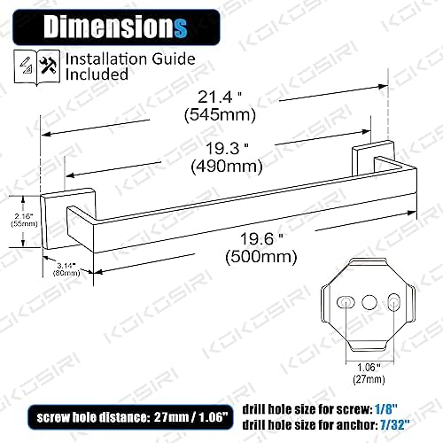 KOKOSIRI 20-Inch Single Towel Bar, Bathroom Kitchen Towel Holder, Wall Mounted SUS304 Stainless Steel Towel Rack, Matte Black, B4003BK-L20 - Image 2