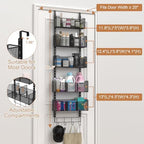 VyGrow Over The Door Organizer, Metal Door Organizer Hanging with 5 Adjustable Baskets and Coat Hook, Behind The Door Storage for Bedroom Closet Bathroom Pantry Cabinet Kitchen, Black - Image 3