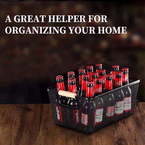 8 Pcs Black Wire Basket with Wooden Handle, Pantry Storage Bins - Image 3