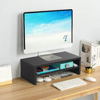 TEAMIX 20 inch Wood Monitor Riser Stand with Keyboard Storage，2 Tiers Black - Image 2