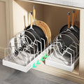 Lozovin Pull Out Pots and Pans Organizer Under Cabinet, Sliding Lid Holder and Pan Rack in Kitchen, Slide Out inside Cabinet Storage for Pot Lid, Bakeware, Dishes, 8 Adjustable Dividers, 2 Pack White by Lozovincablemanagementtray