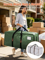 SWEET DOLPHIN 12 Pack 200LB Heavy-Duty Moving Bags with Wrap-Around Handles, Extra Large Storage Totes for Space Saving, Clothes Storage Bags, College Dorm Essentials, Green, 24 Gal - Image 2