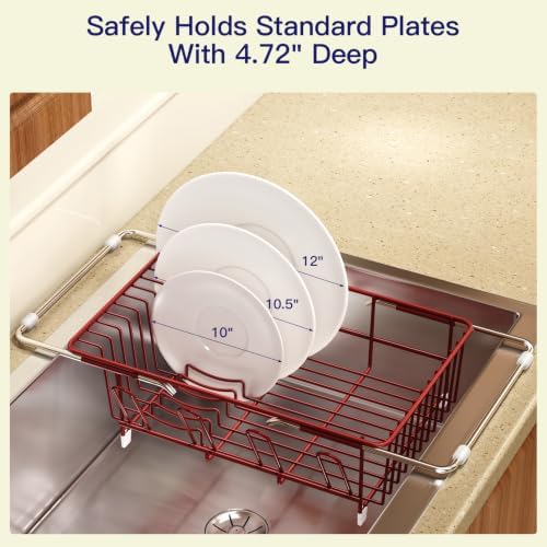 MAJALiS Red Expandable Dish Drying Rack Over Sink with Anti-Slip Grip - Image 7