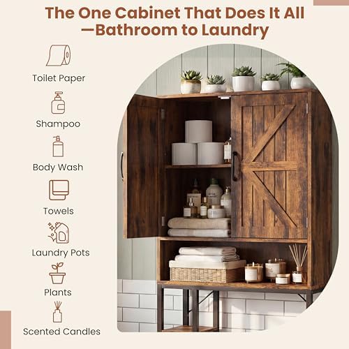 Over The Toilet Storage Cabinet,31" W Bathroom Organizer, Brown - Image 5