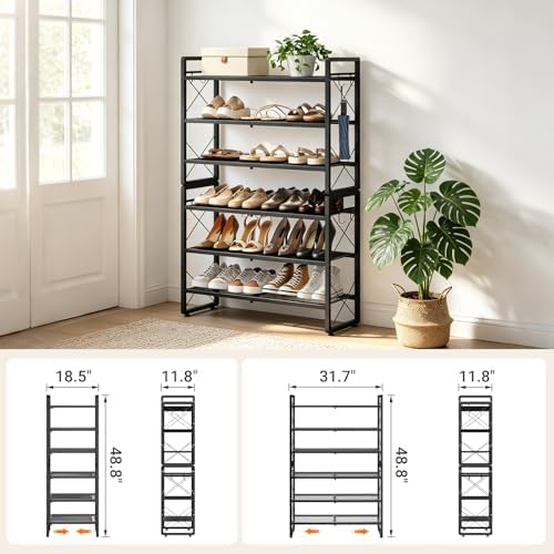 ELYKEN Expandable Shoe Rack for Closet, 6-Tier Metal Black Shoe Organizer - Image 3