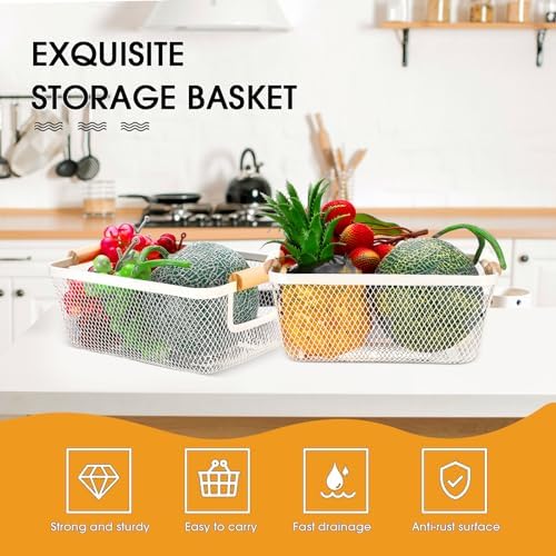 Ziliny 4 Pcs Mesh Wire Baskets for Organizing, Small, Cream White - Image 5
