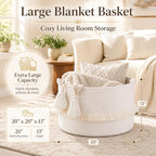 KAKAMAY Large Blanket Basket (20"x13"),Woven Baskets for storage Baby Laundry Hamper, Cotton Rope Blanket Basket for Living Room, Laundry, Nursery, Pillows, Baby Toy chest (White) - Image 2
