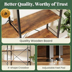Huuger 5 Tier Bookshelf, L Shaped Corner Bookshelf with 10 Open Shelves, 49.4 Inch Straight Wide Bookcase with Metal Frame and Wooden Board, Adjustable Feet, Rustic Brown - Image 6