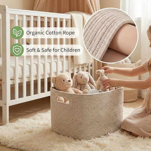 JMvicyroam 96L Large Woven Cotton Rope Blanket Basket, Oatmeal - Image 4