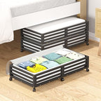 Wisuce Bamboo Under Bed Storage Containers- Underbed Organizer with Wheels with Large Dust Bag,Sturdy Wood Rolling Under the Bed Shoe Storage Organizer Drawer 2 Packs (Black, 2 Pack (30.72"×16.54")) by Wisuce