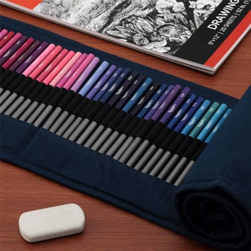 Cezanne Artist Pencil Case - Durable Blue Cotton Canvas Roll-Up Travel Art Case w/ Zipper Art Pouch for Artists, Professionals - Lightweight, Portable Organization - up to 72 Colored Pencils - Image 4