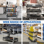 Utility Rolling Carts with Wheels, Large Size Plastic Service Carts, Heavy Duty Restaurant Cart with 4 Lockable Brake Wheels for Kitchen/Office/Warehouse (3 Tier - 34×17×37inches / 510lbs) - Image 5