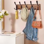 Kuhome 2pcs Coat Rack Wall Mount Wooden Hat Rack for Wall Hooks Pine Real Wood Plank 16.9" Brown Coat Hanger with 5 Triple Hooks for Hanging Coat Hat Jacket - Image 5