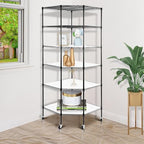Bonnlo 6-Tier Rolling Heavy Duty Commercial Polygonal Corner Shelf Wire Shelving Unit Adjustable Storage Rack Free Standing Garage with 5 Wheels 26 4/5" L x 26 4/5" W x 71" H Inches (Black) - Image 2