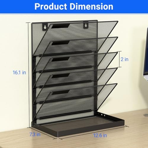 Legal /A4/ Letter Size Hanging Wall File Organizer Desktop File Organizer,6-Tier Wall Mount/Self Standing Paper Document Folder Holder,Mesh Magazine Rack for Office Home, Black ﻿ - Image 2