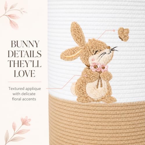 Bunny Baby Laundry Basket, Tall Woven Rope Nursery Hamper, 20x15 in - Image 3