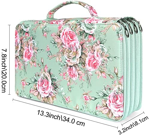 Vomgomfom 300 Slots Marker Case 4-Layer PU Leather, Handle, Grenn Rose - Image 2