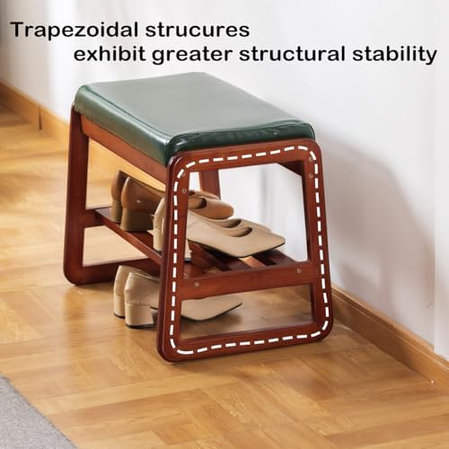 2-Tier Solid Wood Shoe Rack Bench for Entryway, Green, 39.4inches - Image 5