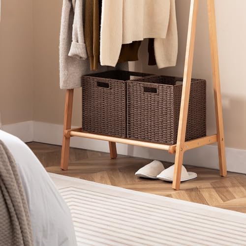 UBBCARE 2 Pack Wicker Basket, 11L×11H×10.5W inch Woven Paper Rope Storage Baskets for Shelves, Foldable Cube Storage bin with Handle, Storage Basket for Organizing & Decor, Brown - Image 6